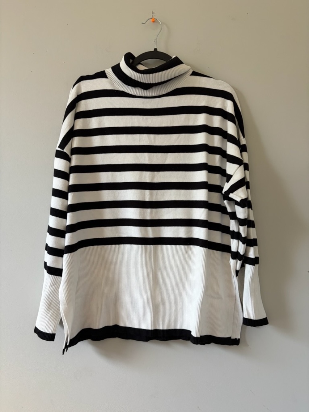 Amazon Black and White Striped Turtleneck Sweater